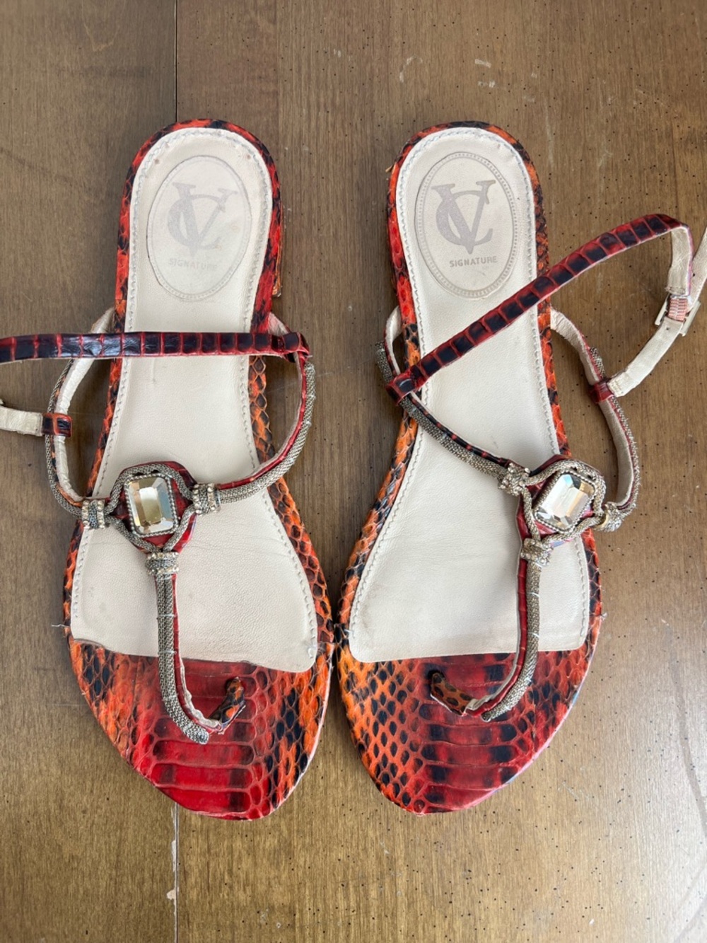 Vince Camuto Signature Red Snakeskin Flat Sandal Size 8